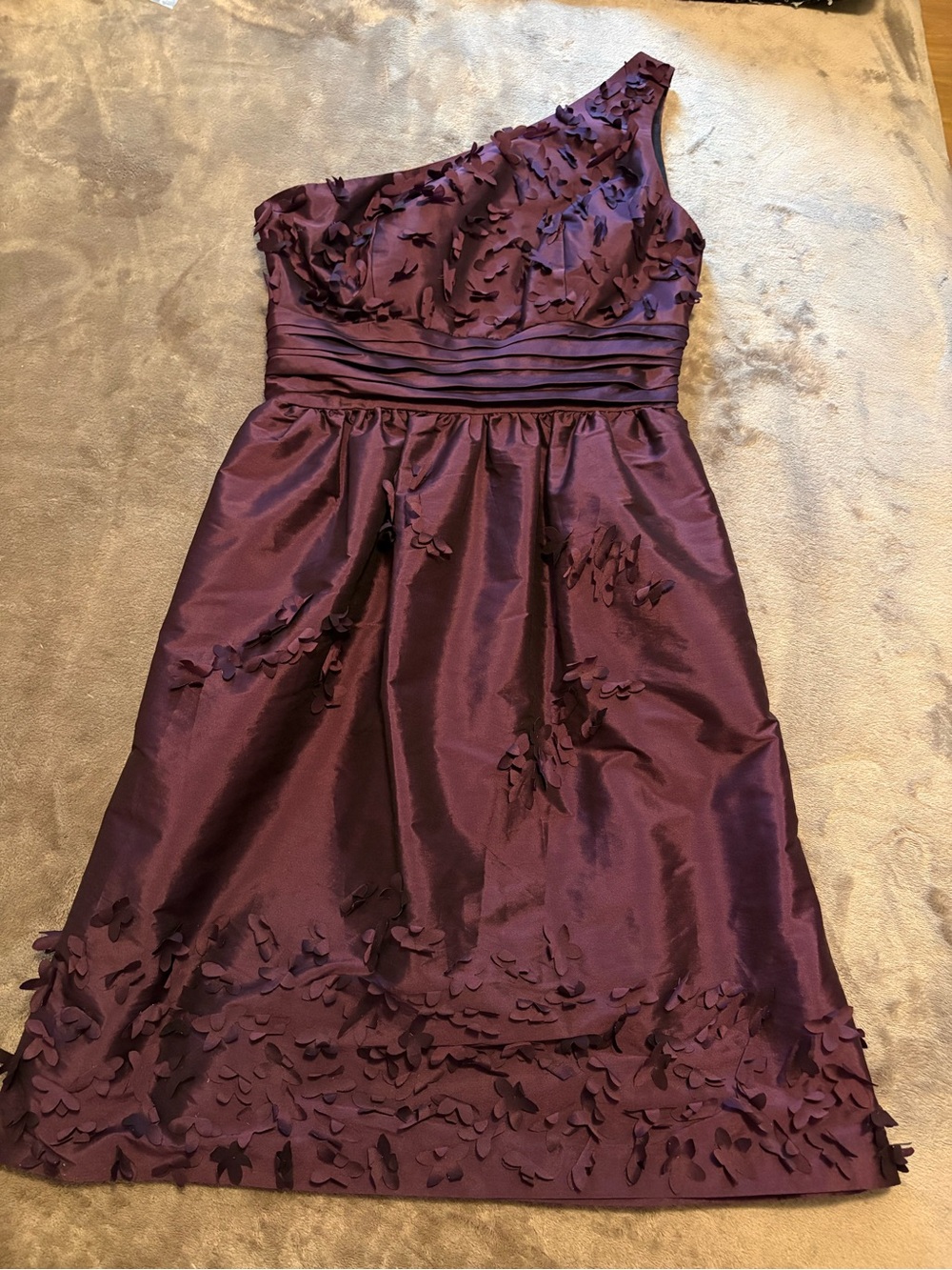 JS Collections One-Shoulder Plum Floral Appliqué Dress